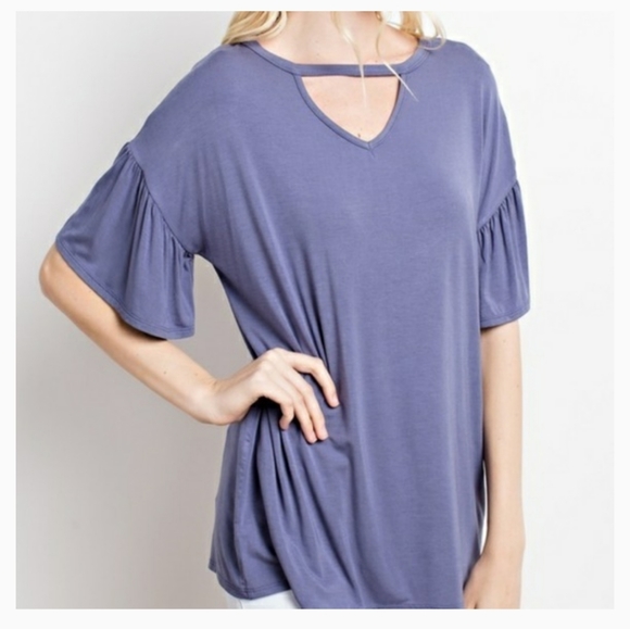 Blue Flowy Top S M L - Picture 1 of 4
